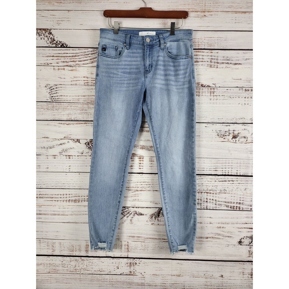 Kancan Jeans 7/27 Womens Raw Hem Skinny Leg Mid Rise Medium Wash Bottoms